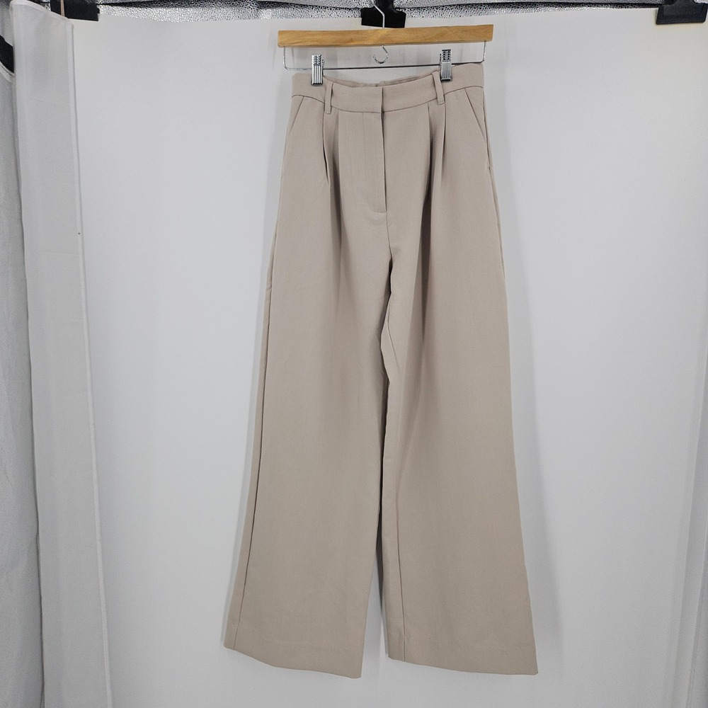 Abercrombie & Fitch Wide Leg Pants Beige High Rise Pleated Tailored NWT Size 28 - Picture 2 of 11